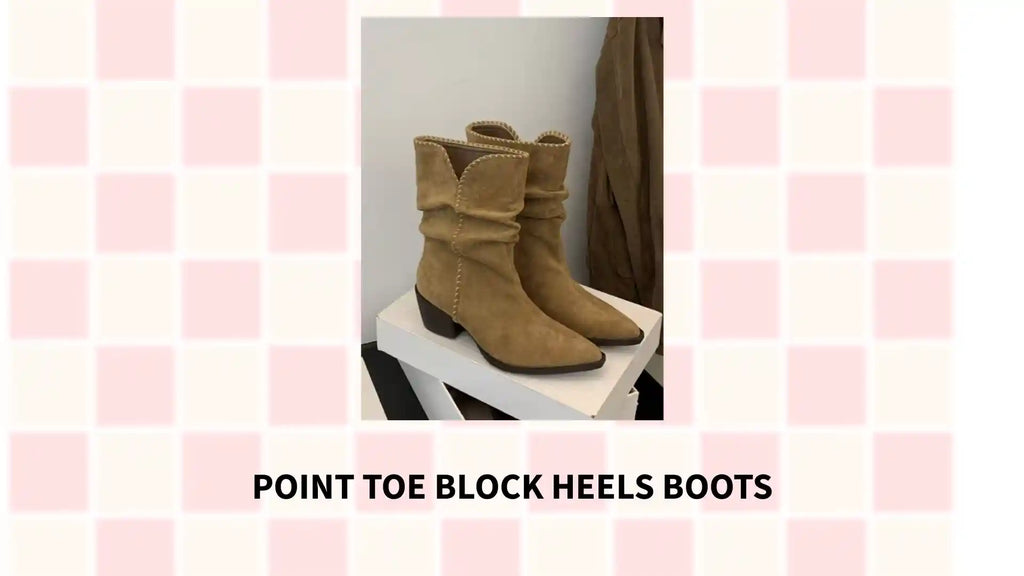 Point Toe Block Heels Boots by@Outfy